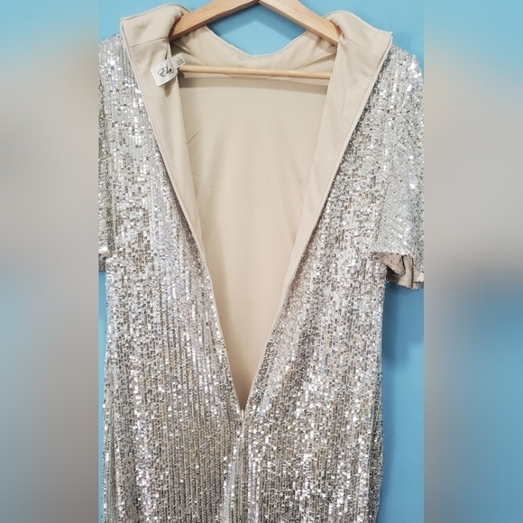 Eliza J Women's Sequined‎ Flutter-Sleeve Mock Neck Cocktail Dress Size 10 - Picture 5 of 13